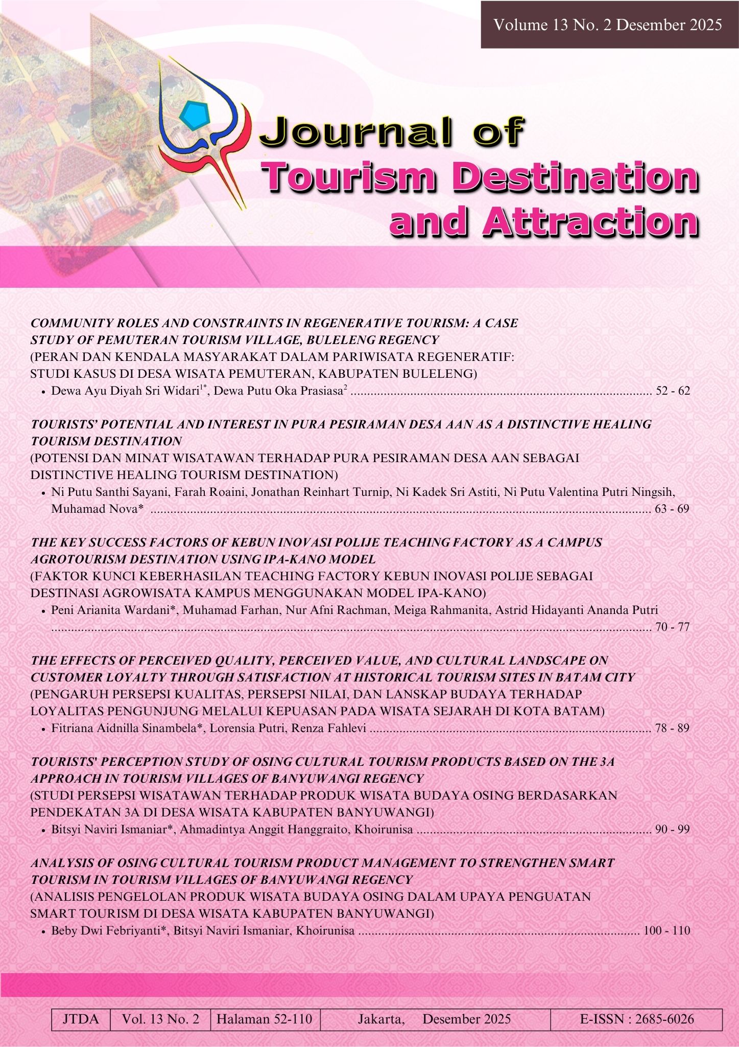 					View Vol. 13 No. 2 (2025): Journal of Tourism Destination and Attraction
				